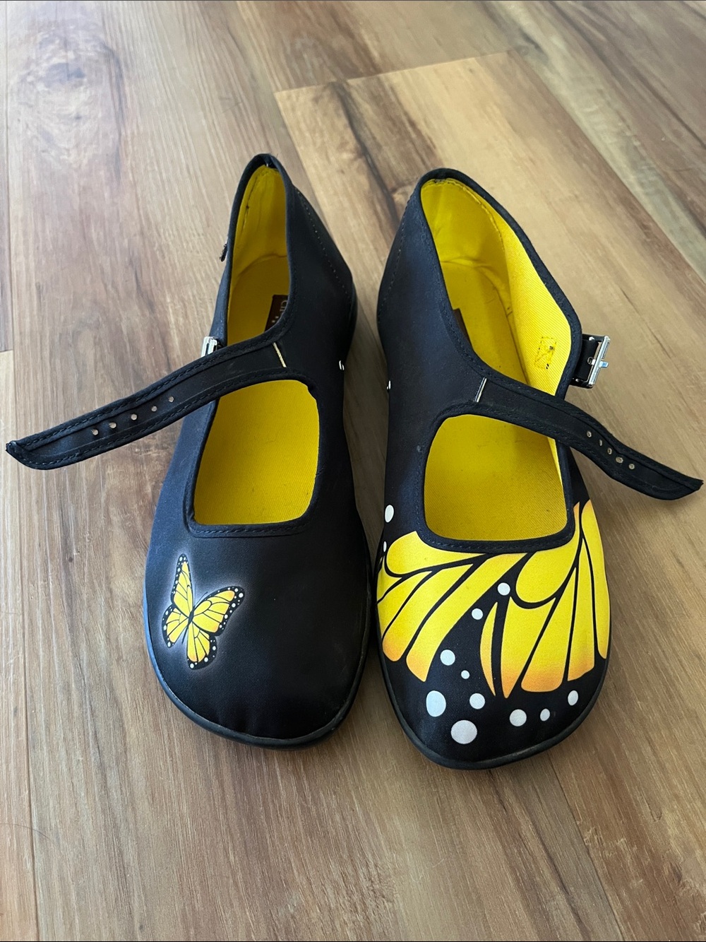 Women’s Hot Chocolate Designs Mary Jane Flats with Yellow Butterfly